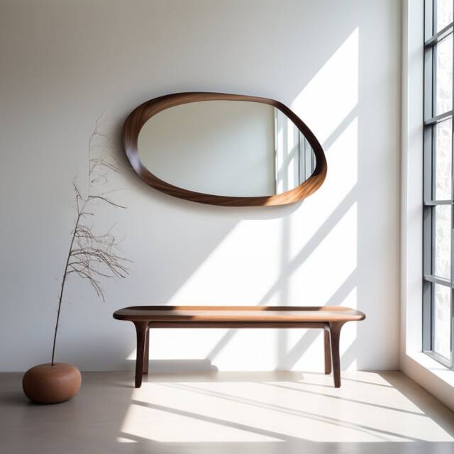 Real Walnut Wood Frame Mirror Asymmetrical Wall Home Decor - image 1