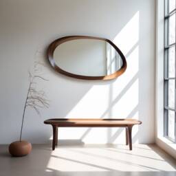 Real Walnut Wood Frame Mirror Asymmetrical Wall Home Decor - thumbnail 2
