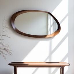 Real Walnut Wood Frame Mirror Asymmetrical Wall Home Decor - thumbnail 3
