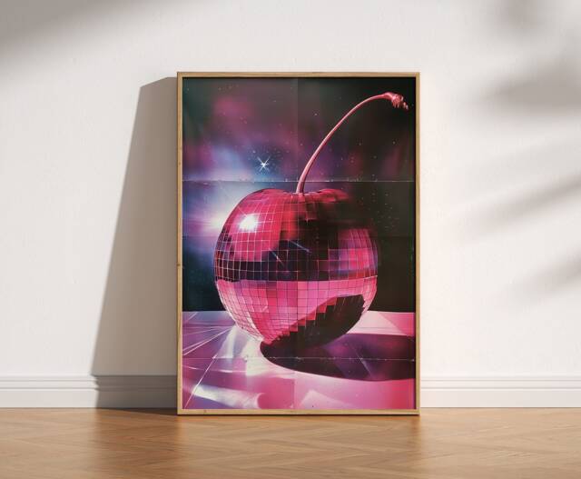 80S Cherry Disco Ball Print Retro Glam Wall Art - image 1
