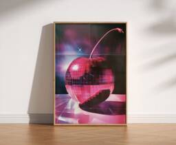 80S Cherry Disco Ball Print Retro Glam Wall Art - thumbnail 1