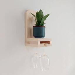 Wine Rack, Wall Mounted Wine Glass Holder, Plant Shelf, Bar Glassware Handmade Home Decor - thumbnail 3