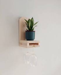 Wine Rack, Wall Mounted Wine Glass Holder, Plant Shelf, Bar Glassware Handmade Home Decor - thumbnail 1