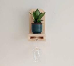 Wine Rack, Wall Mounted Wine Glass Holder, Plant Shelf, Bar Glassware Handmade Home Decor - thumbnail 2