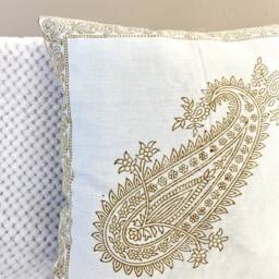 16 Inch Pillow Case.cushion Cover, Mustard, Paisley Design, Luxurious 100 % Soft Cotton, Hand Block Printed, India Art, Gift - thumbnail 2