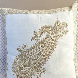 16 Inch Pillow Case.cushion Cover, Mustard, Paisley Design, Luxurious 100 % Soft Cotton, Hand Block Printed, India Art, Gift - thumbnail 3