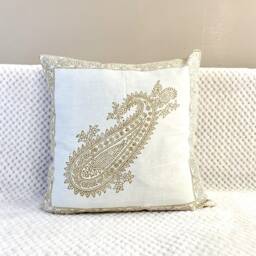 16 Inch Pillow Case.cushion Cover, Mustard, Paisley Design, Luxurious 100 % Soft Cotton, Hand Block Printed, India Art, Gift - thumbnail 1