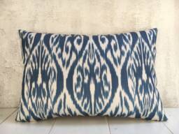 Silk Ikat Pillow Cover, Handwoven Decorative Cushion - 16x24 - thumbnail 1