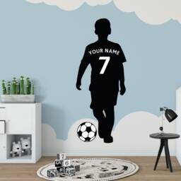 Football Player Wall Sticker - Kid Silhouette Personalised Shirt Art Decal - thumbnail 1