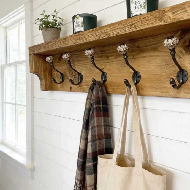 Coat Rack Country Style With Cast Iron Ceramic Tip Hook - image 1