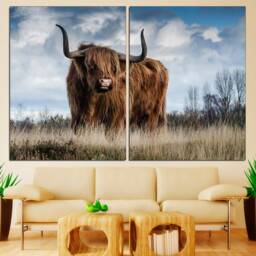 Highland Cow Canvas Print Farmhouse Decor, Texas Longhorn Wall Art - thumbnail 3