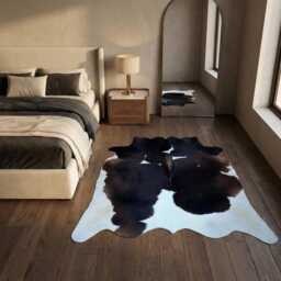 Authentic Medium Dark Brown & White Cowhide Rug - Luxurious Hair-On Leather For Sophisticated Spaces - 48x50 Inches - thumbnail 2