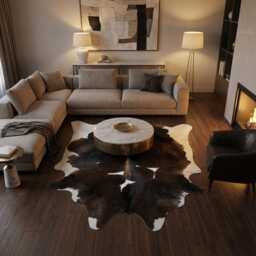 Authentic Medium Dark Brown & White Cowhide Rug - Luxurious Hair-On Leather For Sophisticated Spaces - 48x50 Inches - thumbnail 3