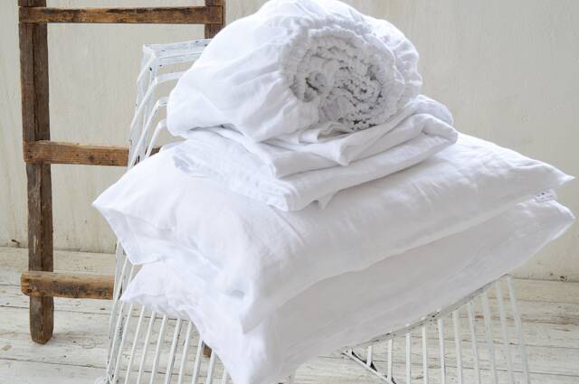 White Linen Sheet Set, 4-Piece Bedding, Stonewashed - image 1