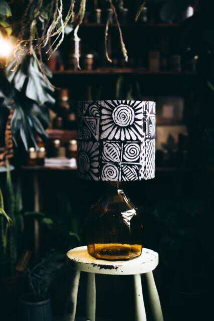 Batik Drum Lampshade Handmade African Motif, Black & White - image 1