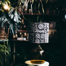 Batik Drum Lampshade Handmade African Motif, Black & White - thumbnail 3