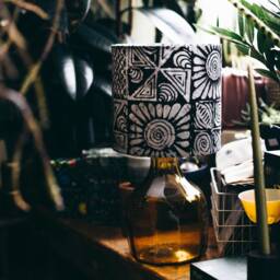Batik Drum Lampshade Handmade African Motif, Black & White - thumbnail 2