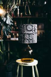 Batik Drum Lampshade Handmade African Motif, Black & White - thumbnail 1