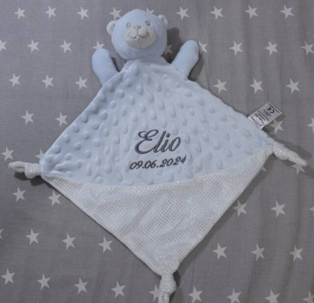 Comfort Blanket Embroidered With Name - Snuffle Cuddle Blue Teddy Bear Zw-29 - 400238 - image 1