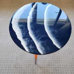 Ocean Wave Resin Coffee Table, Round Wooden Side Modern Art - thumbnail 3