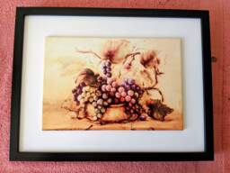 "Grapes Ceramic Wall Art Tile, 8"" By 12"