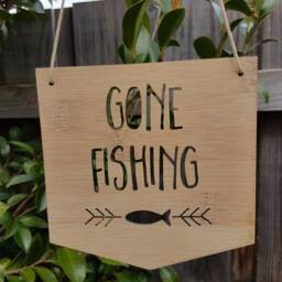 Gone Fishing Wood Bamboo Wall Hanging-Wall Art-Wooden Sign-Lasercut-Fishing-Fisherman-Fathers Day-Boat-Sailing-Fish-Dad Gift - thumbnail 2