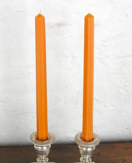 Pair Beeswax Hexagonal Orange Halloween Taper Candles Hand Crafted By The Beekeeper - image 1
