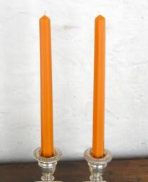 Pair Beeswax Hexagonal Orange Halloween Taper Candles Hand Crafted By The Beekeeper - thumbnail 1