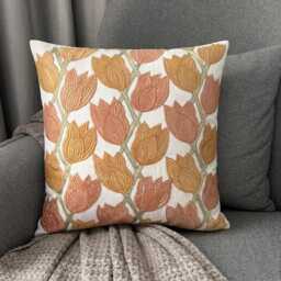 Rust Orange Cotton Linen, Embroidered Nature & Floral Pattern, Contemporary Throw Pillow Cover/Euro Sham - Tulip Sway - thumbnail 3