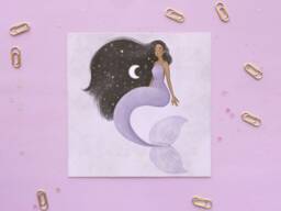 Purple Moonchild Mermaid Art Print - Poster Mermay Dreamy Illustration Wall Home Decor & Gifts Original Drawing - A4 A5 A6 - thumbnail 1