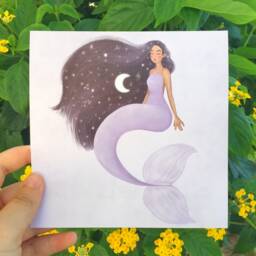 Purple Moonchild Mermaid Art Print - Poster Mermay Dreamy Illustration Wall Home Decor & Gifts Original Drawing - A4 A5 A6 - thumbnail 3