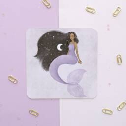 Purple Moonchild Mermaid Art Print - Poster Mermay Dreamy Illustration Wall Home Decor & Gifts Original Drawing - A4 A5 A6 - thumbnail 2