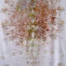 Original Noil Silk Wall Hanging With Botanical Pressed Leaves Ecoprint, Organic Earthy Fiber Arts Of A Tree Life, Unique Home Decor Gift - thumbnail 2