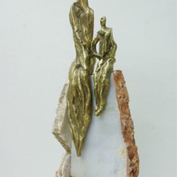 Bronze Mother & Child 100% Solid Pure Fine Bronze Figurine Sculpture Art Handmade Modern Artwork - thumbnail 2