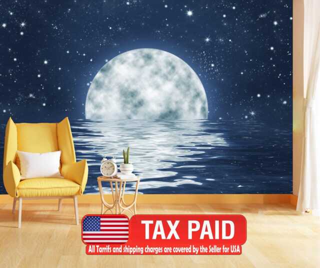 Full Moon Starry Sky Mural - Peel & Stick Wallpaper by Etsy | ufurnish.com