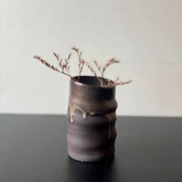 Handmade Burnt Umber Stoneware Vase Minimalist Wabi Sabi Decor - thumbnail 2