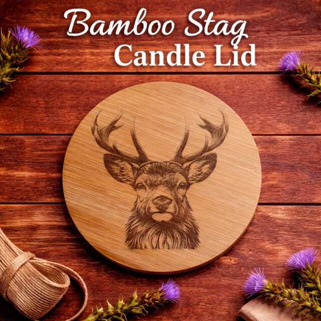 Engraved Bamboo Stag Candle Lid, Rustic Wooden Cover, Personalised Home D??cor - image 1