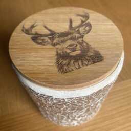 Engraved Bamboo Stag Candle Lid, Rustic Wooden Cover, Personalised Home D??cor - thumbnail 3