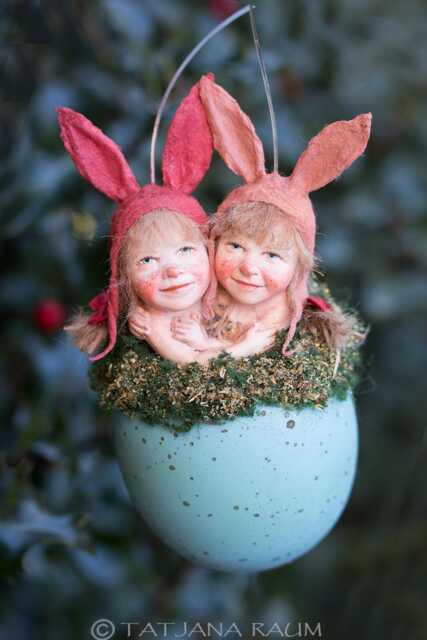 Girlfriends, Easter Decoration, Pixie Girl in Bird Nest, Handmade - image 1