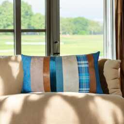 Eco-Friendly Lumbar Pillow Cover Made Of Segmented Velvet & Cotton Strips - thumbnail 4