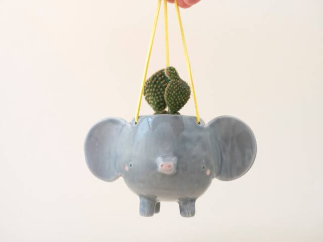 Flying Elephant Hanging Plant Holder. A Cute Shaped Vase in Ceramic. Perfect Gift For Collector. Handmade Italy - image 1