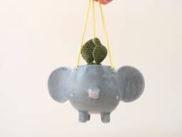 Flying Elephant Hanging Plant Holder. A Cute Shaped Vase in Ceramic. Perfect Gift For Collector. Handmade Italy - thumbnail 1