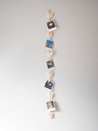 White Rattan Hearts Photo Display, Rustic Picture Hanger Wall Decor With Mini Clothes Pegs, Optional Custom Prints - thumbnail 1