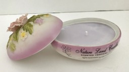 Lavender Scented Soy Candle in Porcelain Purple & White Egg With Roses