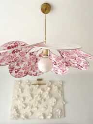 Handmade Toile De Jouy Flower Chandelier - 70S Style Petal Lamp - thumbnail 1
