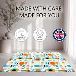 Orange Blue Retro Atomic Geometric Rug Non-Slip Soft Area Carpet Bedroom Living Room Hallway Mat Decor - Made in UK - thumbnail 2