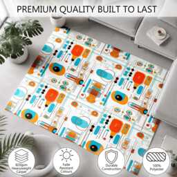 Orange Blue Retro Atomic Geometric Rug Non-Slip Soft Area Carpet Bedroom Living Room Hallway Mat Decor - Made in UK - thumbnail 3