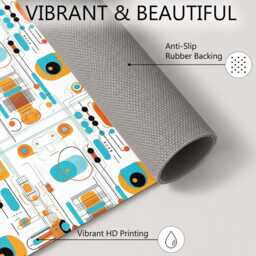 Orange Blue Retro Atomic Geometric Rug Non-Slip Soft Area Carpet Bedroom Living Room Hallway Mat Decor - Made in UK - thumbnail 4