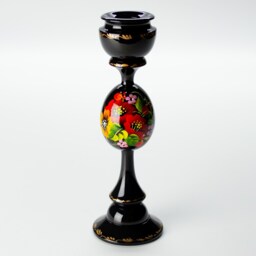 Ukrainian Wooden Candle Stick Holder Hand Painted, Tall Black Holder, Handmade Table Home Decor, Petrykivka Gift Ukraine Shop, S162 - thumbnail 3