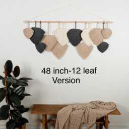Large Macrame Feather Wall Hanging, Boho Home Decor, Dark Gray - thumbnail 2